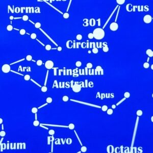 Detailed celestial constellation map with star connections on a vibrant blue background, ideal for astronomy enthusiasts.